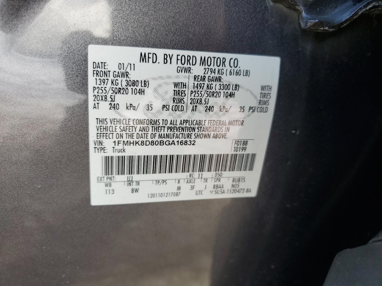 2011 Ford Explorer Xlt VIN: 1FMHK8D80BGA16832 Lot: 43561525