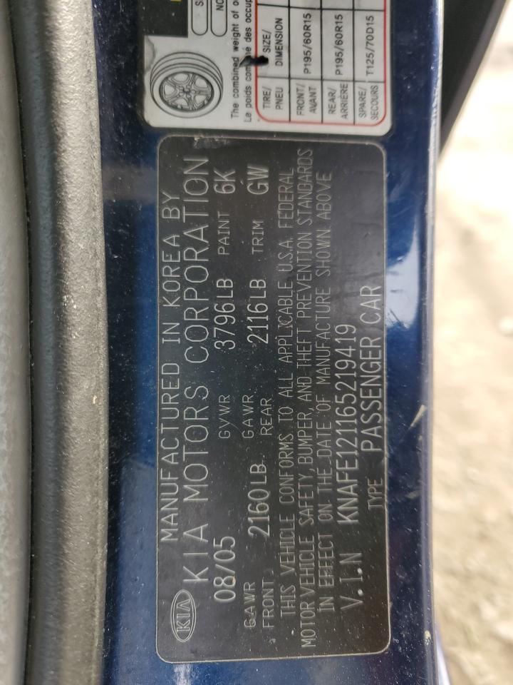 2006 Kia Spectra Lx VIN: KNAFE121165219419 Lot: 45706825