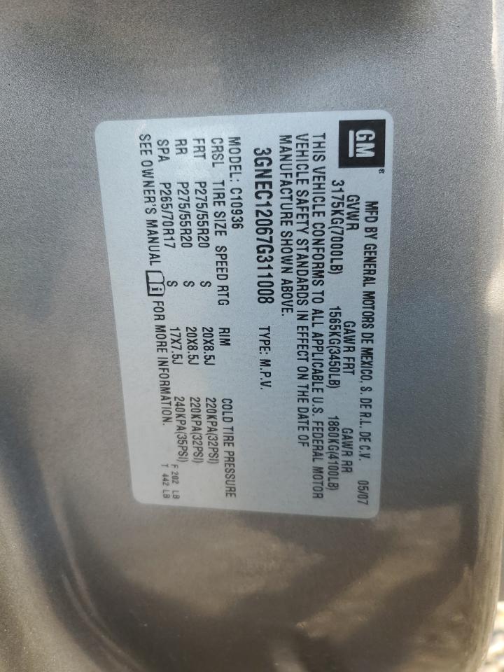 2007 Chevrolet Avalanche C1500 VIN: 3GNEC12067G311008 Lot: 45700525