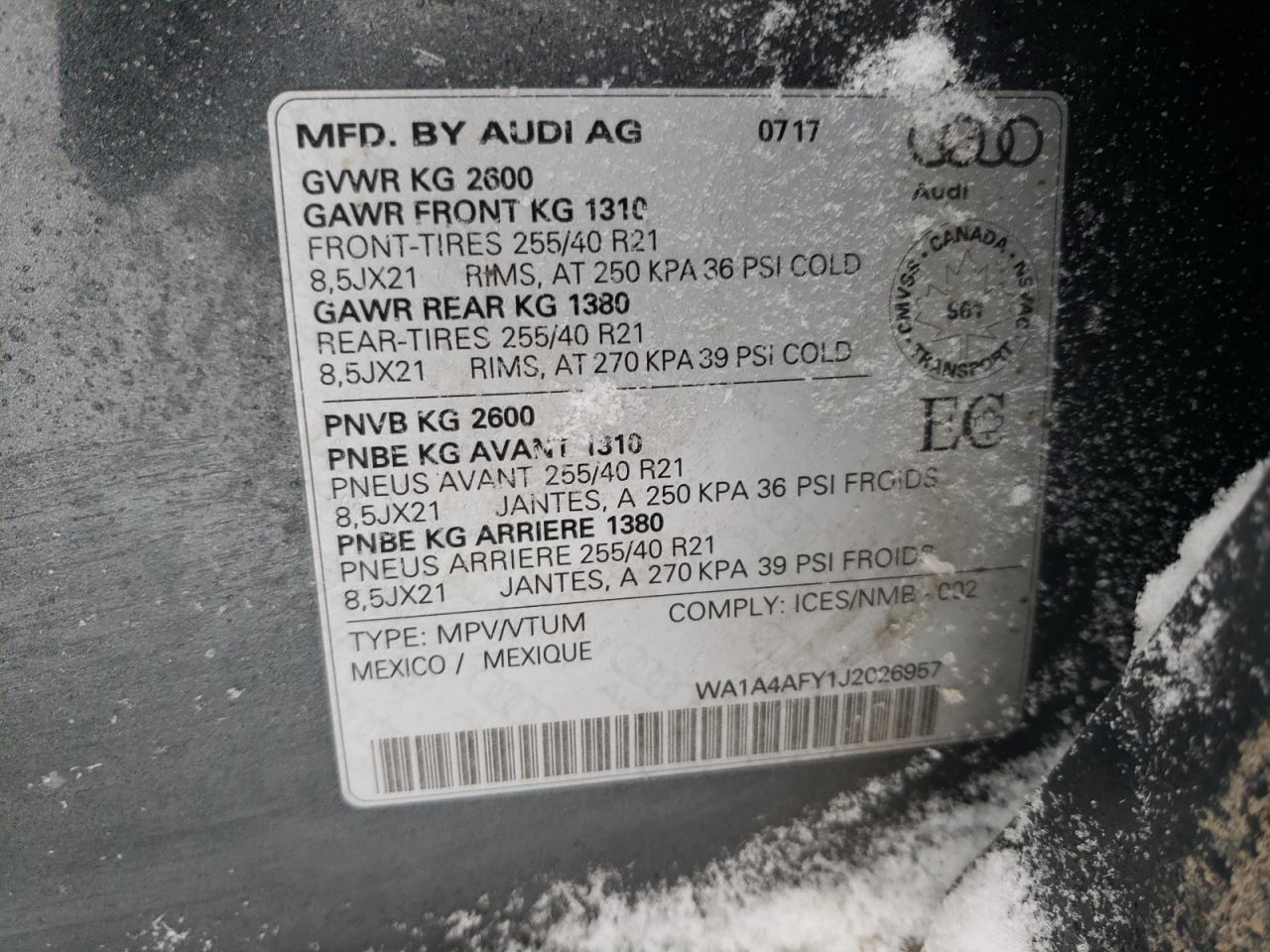 2018 Audi Sq5 Premium Plus VIN: WA1A4AFY1J2026957 Lot: 44124315