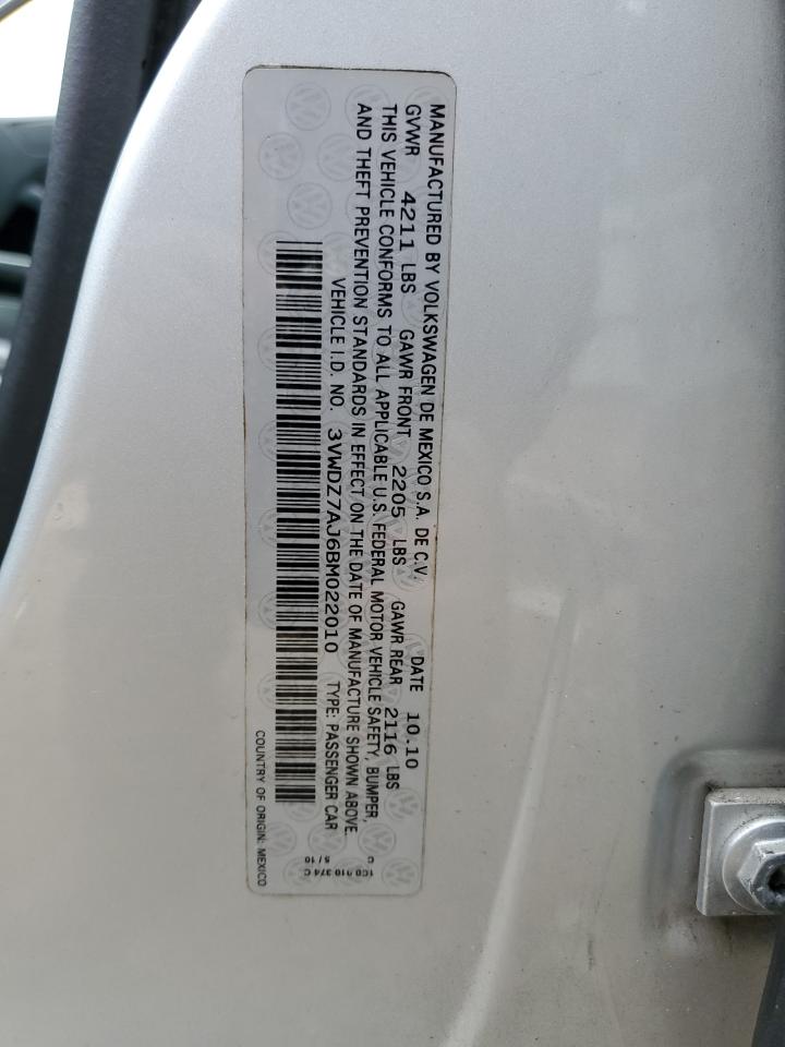 2011 Volkswagen Jetta Se VIN: 3VWDZ7AJ6BM022010 Lot: 85268355