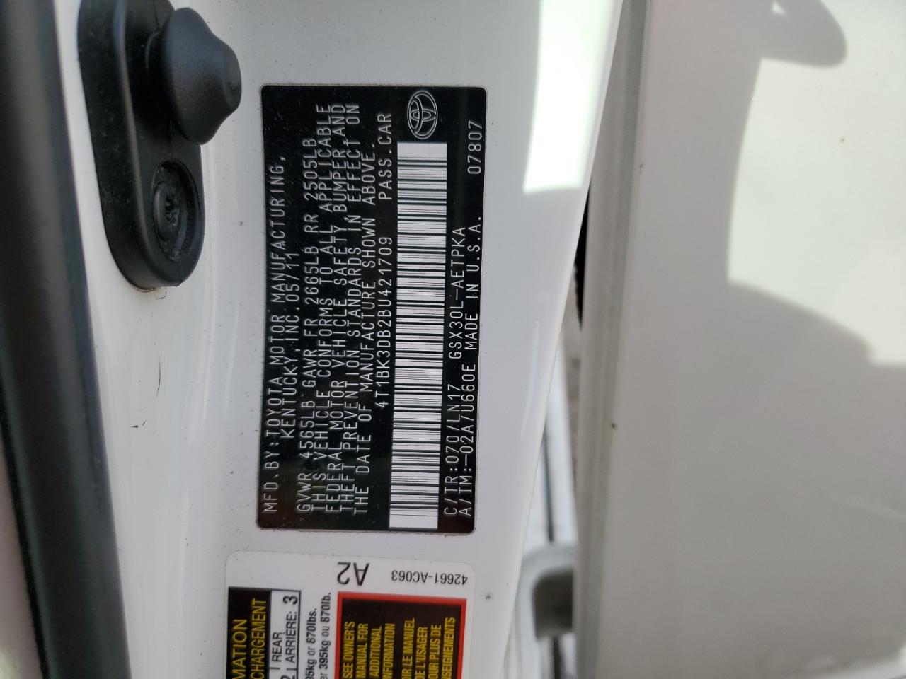 2011 Toyota Avalon Base VIN: 4T1BK3DB2BU421709 Lot: 47562825