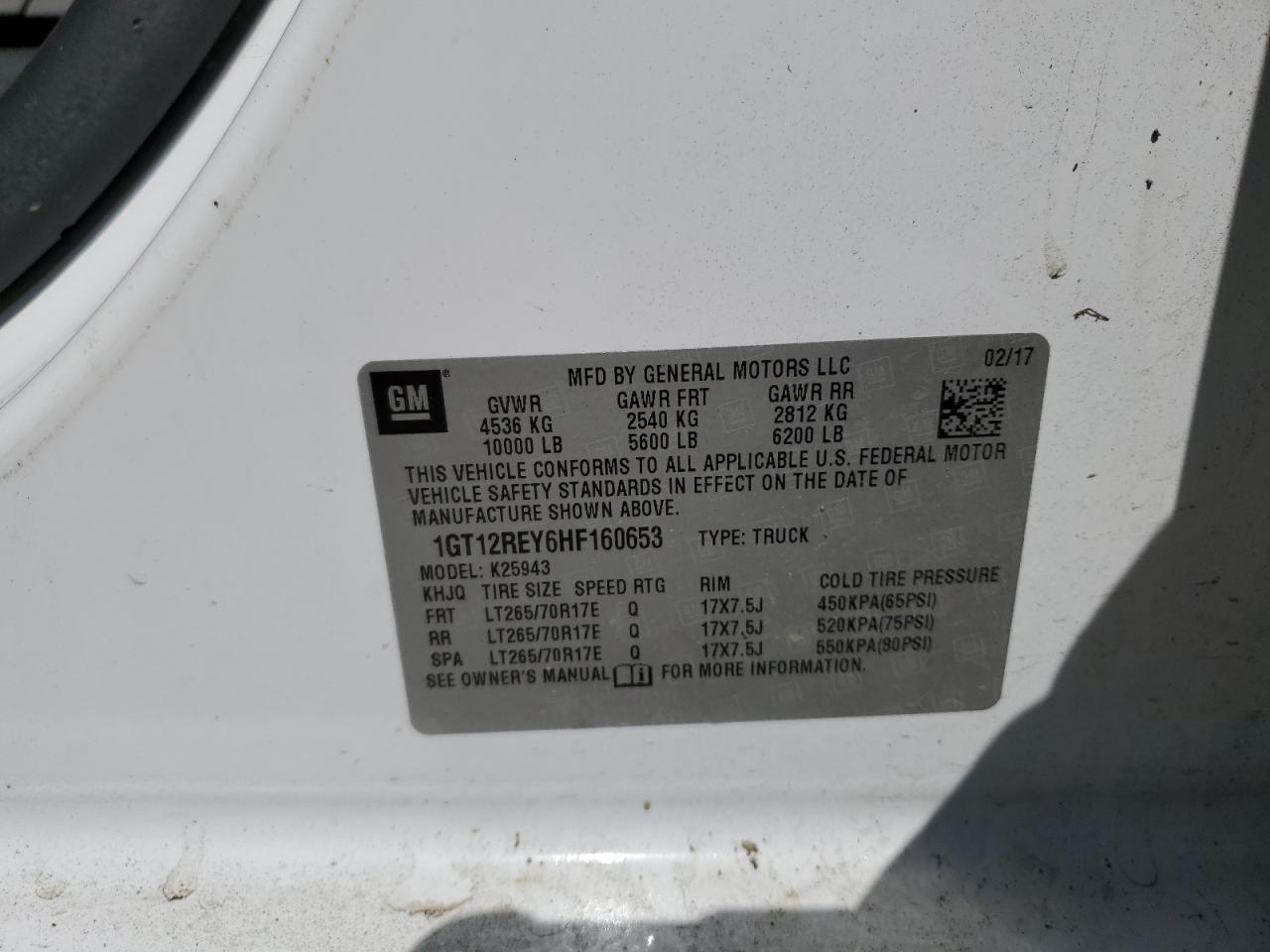 2017 GMC Sierra K2500 Heavy Duty VIN: 1GT12REY6HF160653 Lot: 46094385