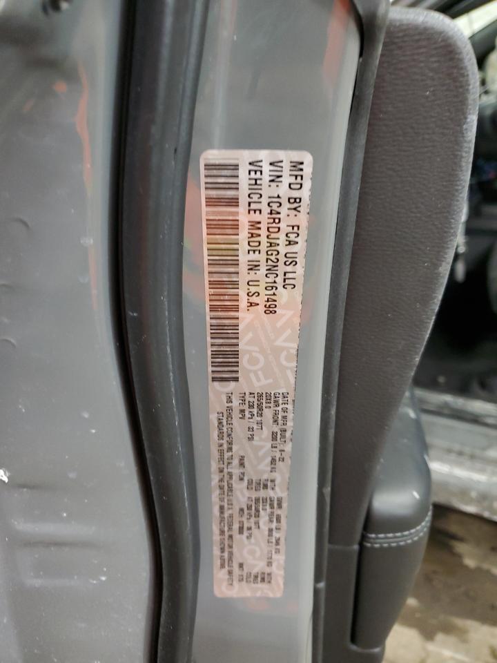 2022 Dodge Durango Sxt VIN: 1C4RDJAG2NC161498 Lot: 45754325