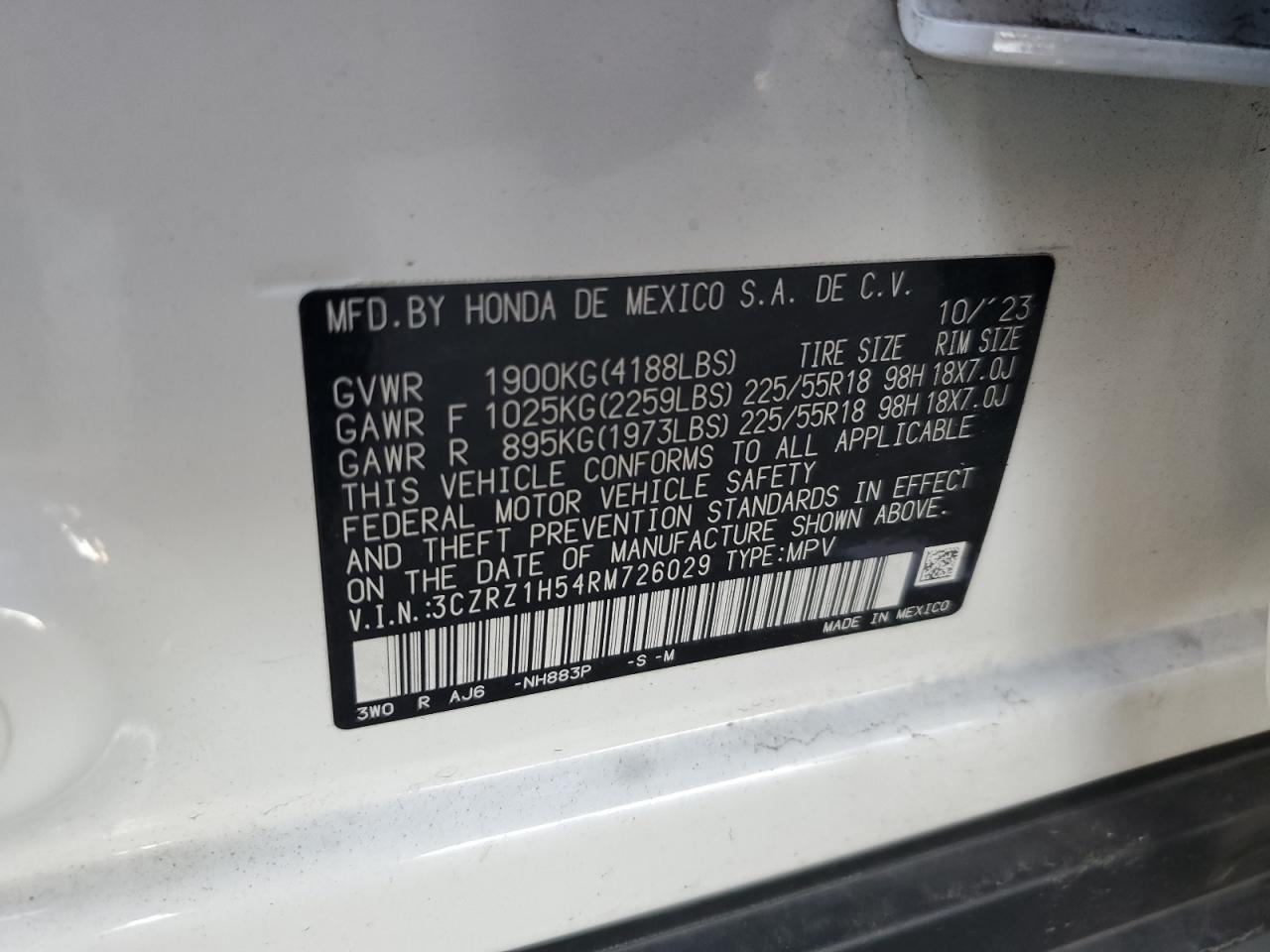 VIN: 3CZRZ1H54RM726029 2024 HONDA HR-V