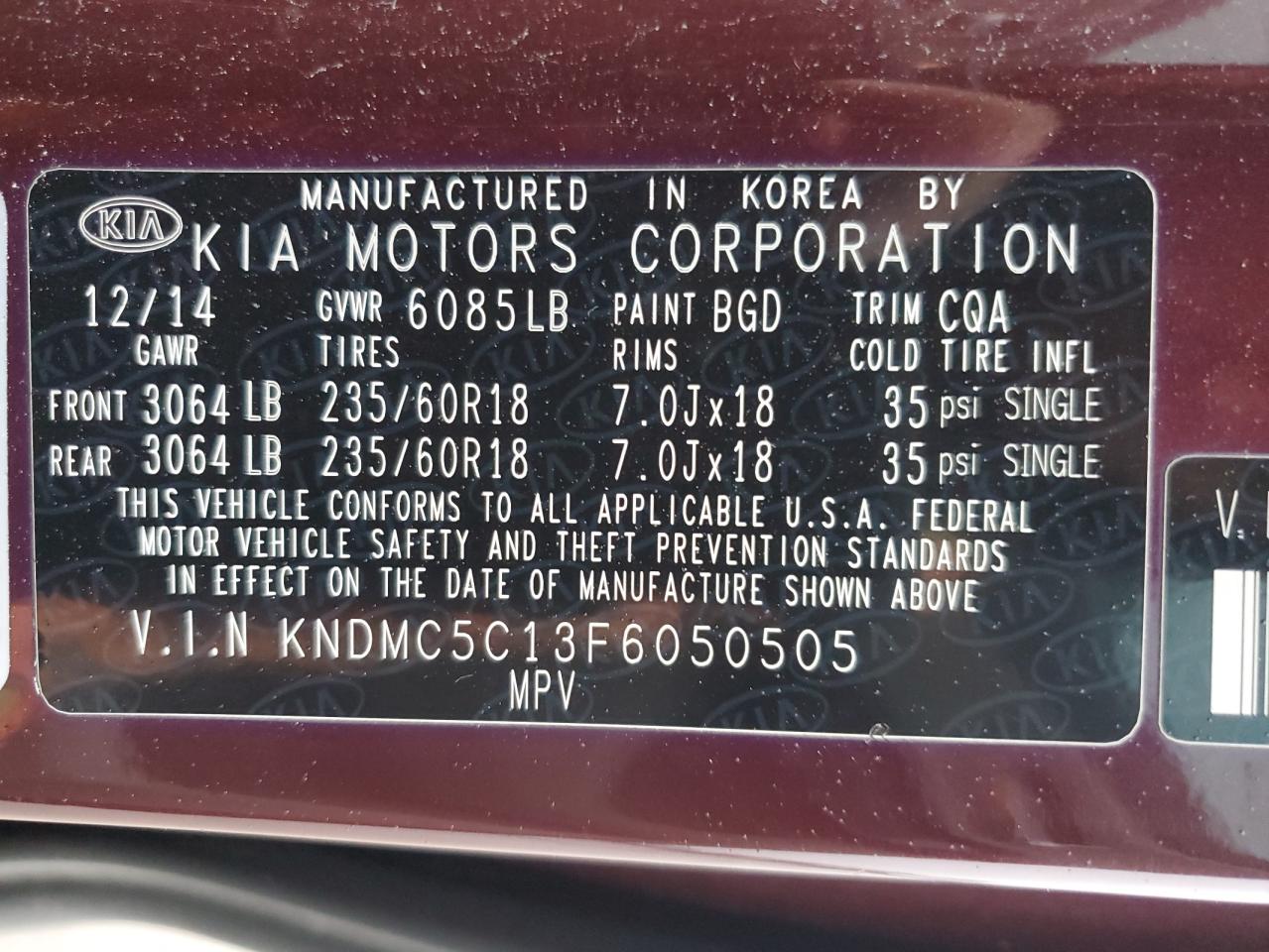 2015 Kia Sedona Ex VIN: KNDMC5C13F6050505 Lot: 42699575