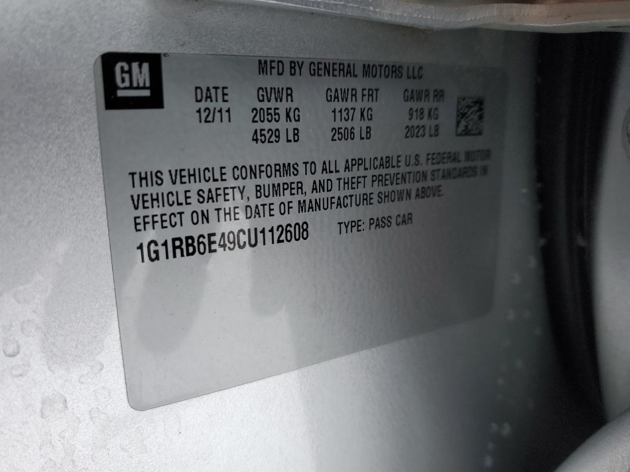 2012 Chevrolet Volt VIN: 1G1RB6E49CU112608 Lot: 46337405