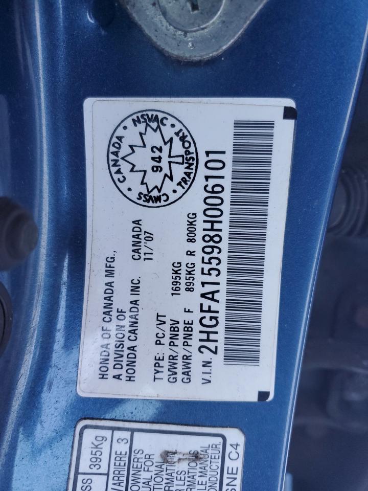 2008 Honda Civic Lx VIN: 2HGFA15598H006101 Lot: 42377315