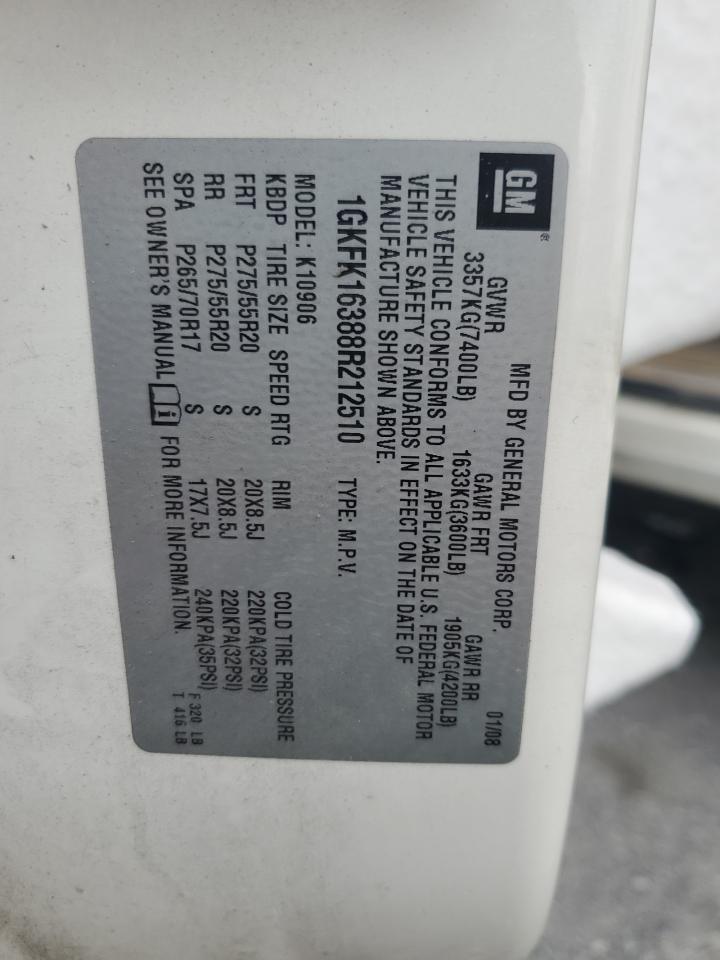 2008 GMC Yukon Xl K1500 VIN: 1GKFK16388R212510 Lot: 47155035