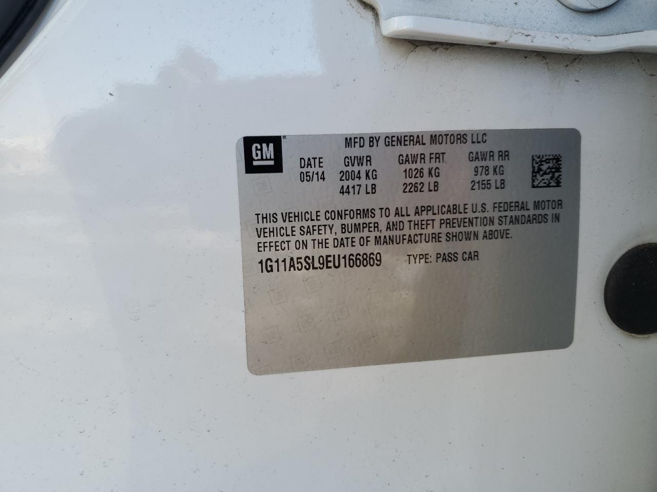 2014 Chevrolet Malibu Ls VIN: 1G11A5SL9EU166869 Lot: 46250635