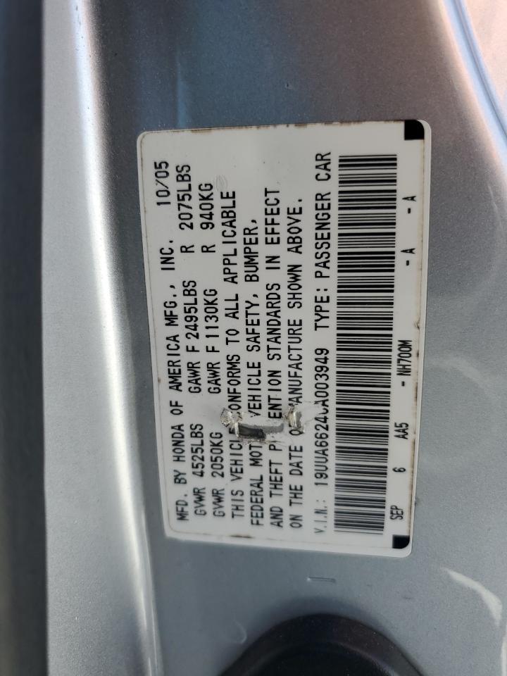 2006 Acura 3.2Tl VIN: 19UUA66246A003949 Lot: 45731045