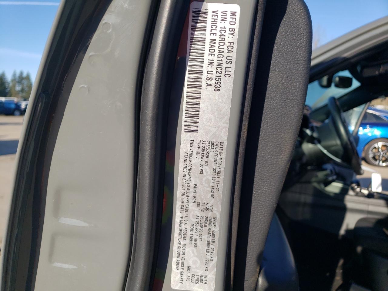 2022 Dodge Durango Sxt VIN: 1C4RDJAG1NC215938 Lot: 47049835