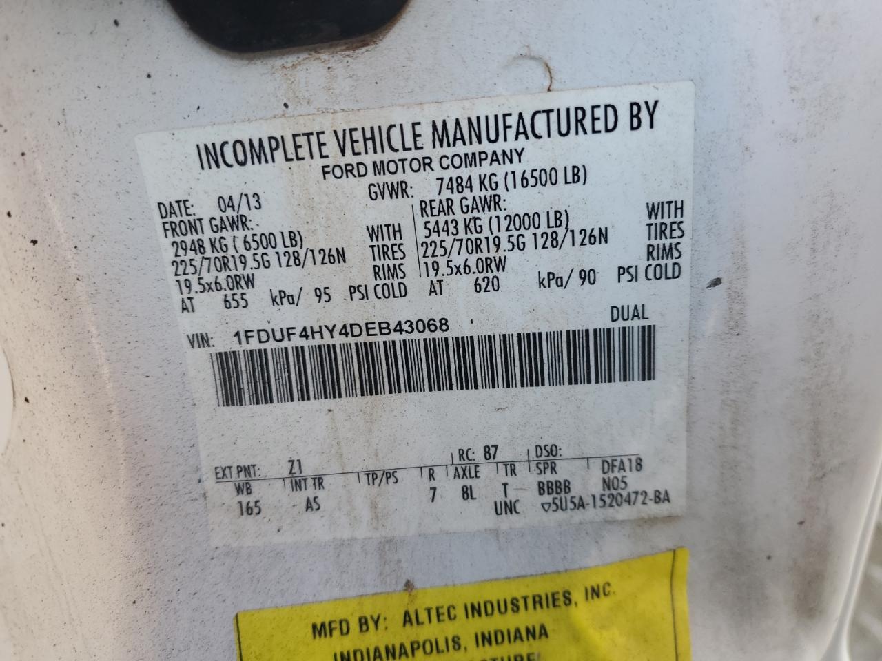 2013 Ford F450 Super Duty VIN: 1FDUF4HY4DEB43068 Lot: 47182285