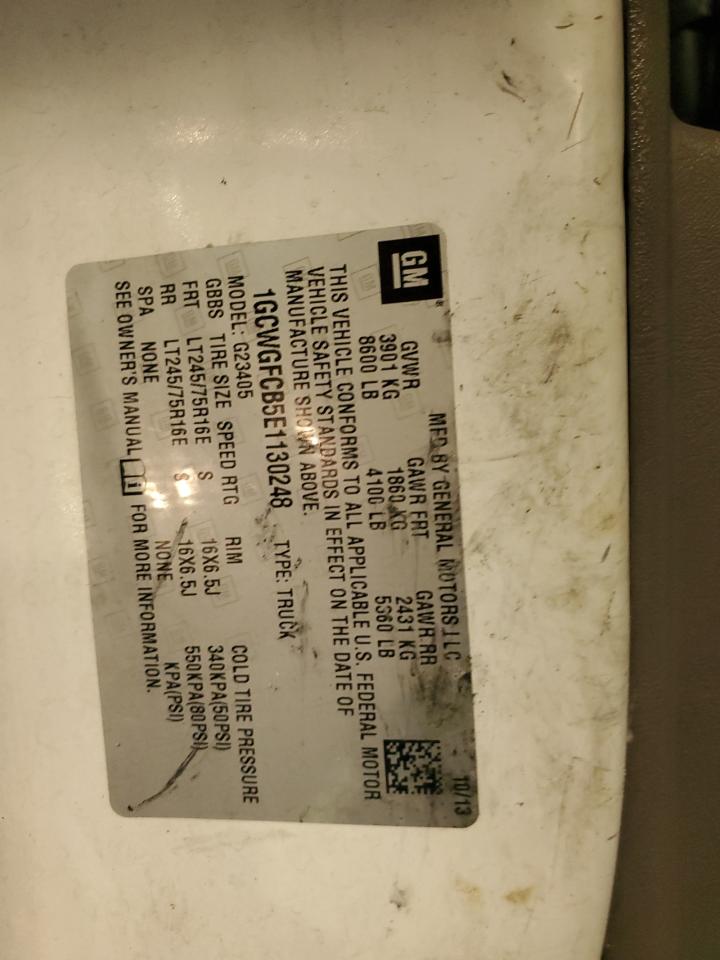 2014 Chevrolet Express G2500 VIN: 1GCWGFCB5E1130248 Lot: 45773125