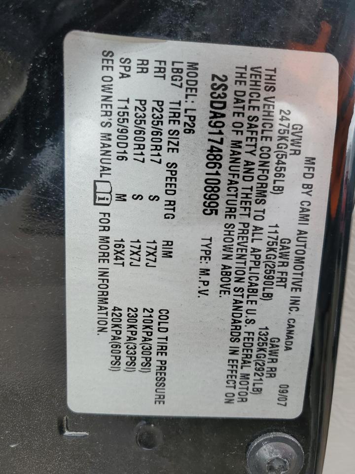 2008 Suzuki Xl7 Limited VIN: 2S3DA917486108995 Lot: 43730685
