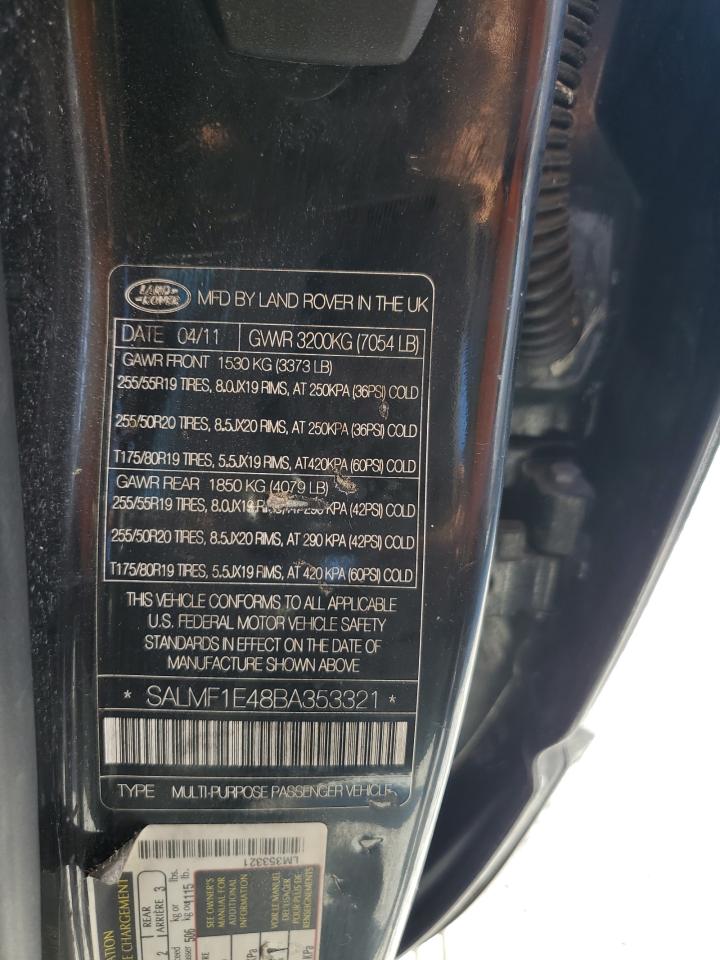2011 Land Rover Range Rover Hse Luxury VIN: SALMF1E48BA353321 Lot: 45334785