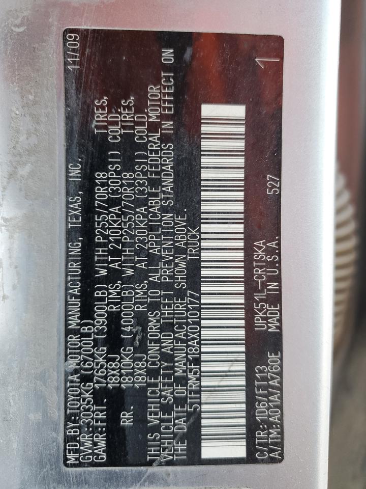 2010 Toyota Tundra Double Cab Sr5 VIN: 5TFRM5F18AX010177 Lot: 43651575