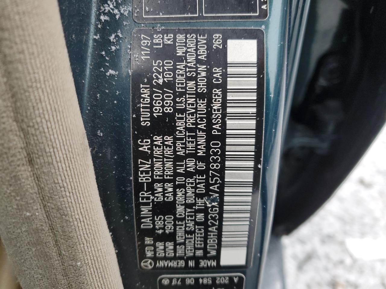 1998 Mercedes-Benz C 230 VIN: WDBHA23G7WA578330 Lot: 58569875
