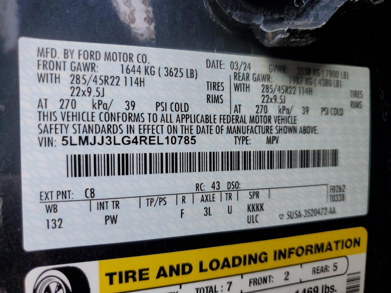 2024 Lincoln Navigator L Reserve VIN: 5LMJJ3LG4REL10785 Lot: 44108185