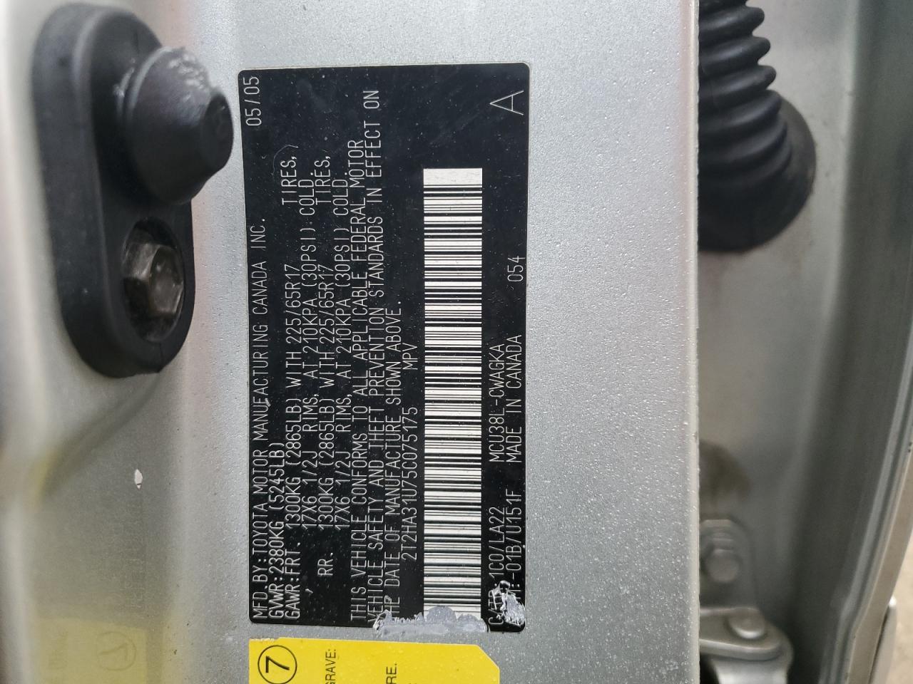 2005 Lexus Rx 330 VIN: 2T2HA31U75C075175 Lot: 44040705