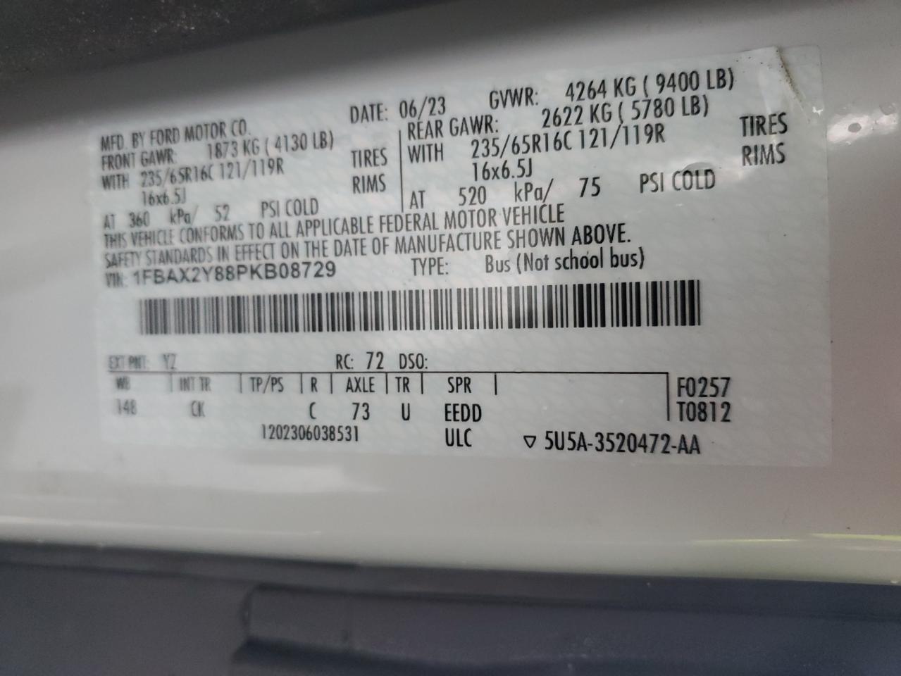 2023 Ford Transit T-350 VIN: 1FBAX2Y88PKB08729 Lot: 45147125