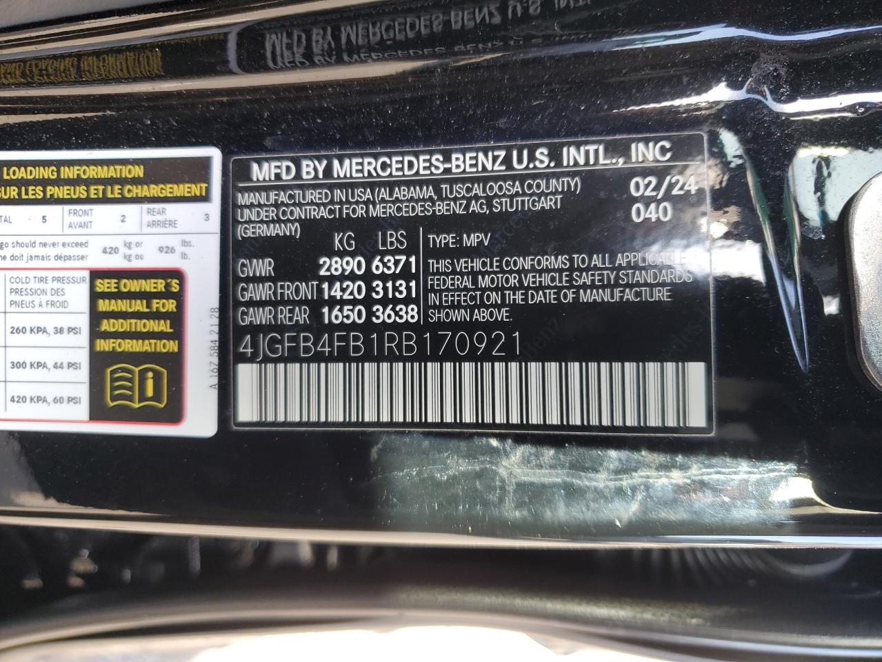 2024 Mercedes-Benz Gle 350 4Matic VIN: 4JGFB4FB1RB170921 Lot: 46050015