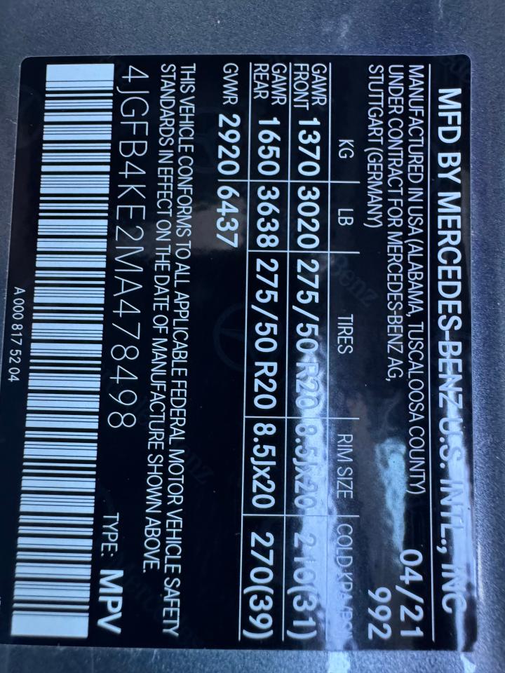 2021 Mercedes-Benz Gle 350 4Matic VIN: 4JGFB4KE2MA478498 Lot: 47502835