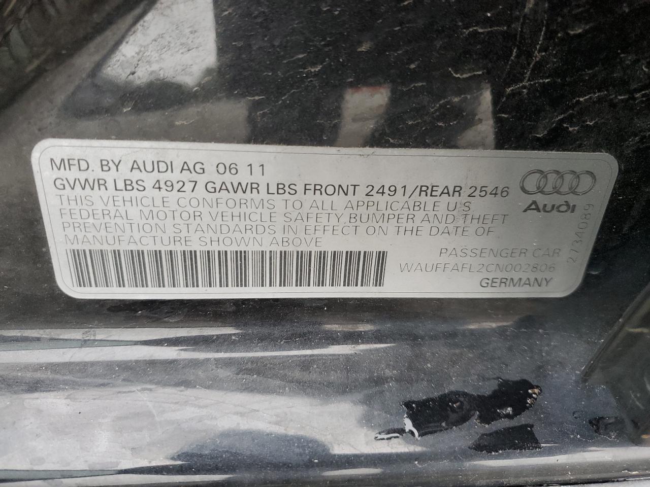 2012 Audi A4 Premium Plus VIN: WAUFFAFL2CN002806 Lot: 44744145