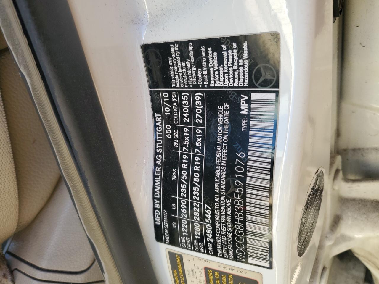 2011 Mercedes-Benz Glk 350 4Matic VIN: WDCGG8HB3BF591076 Lot: 44800005