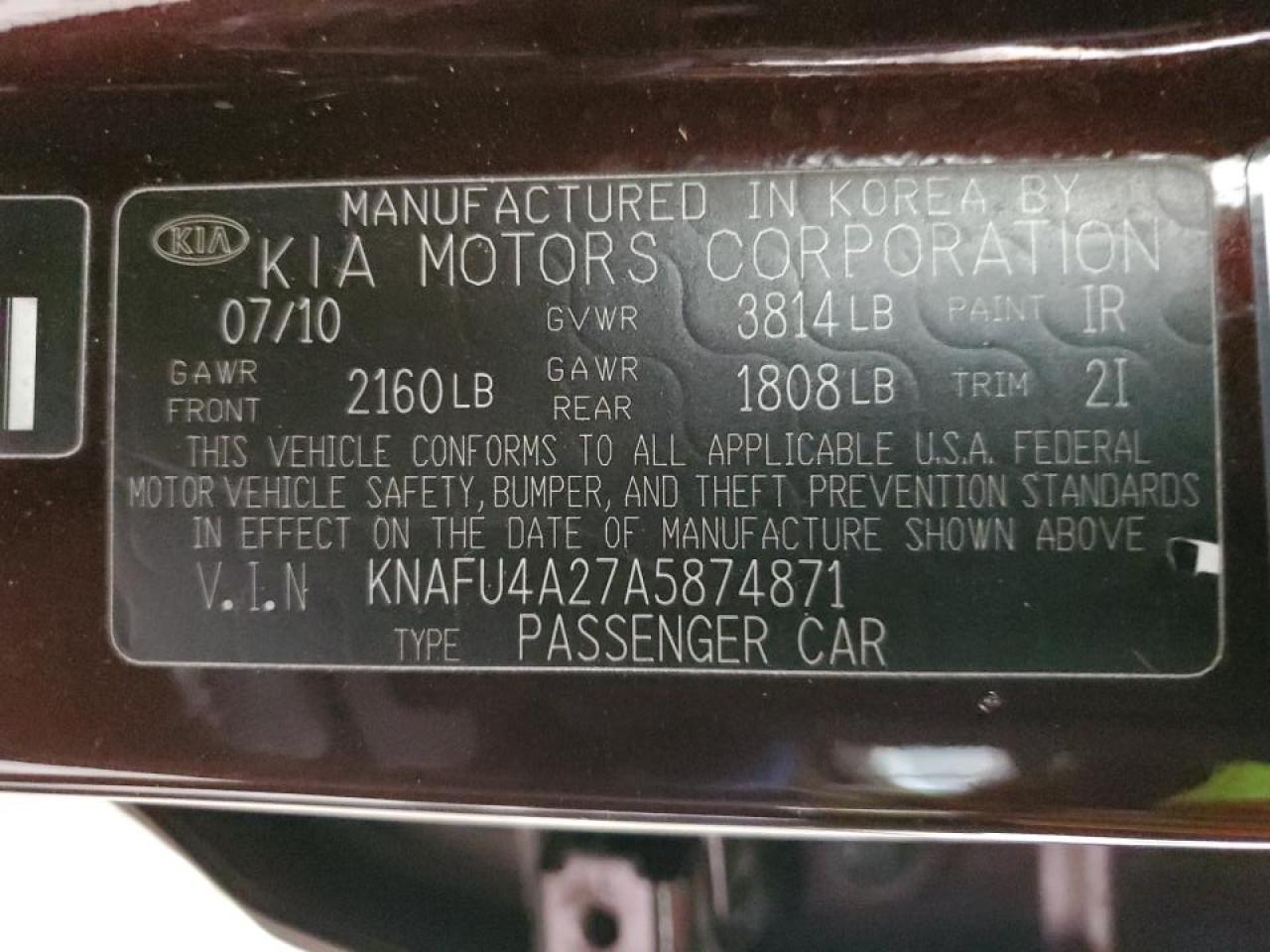 2010 Kia Forte Ex VIN: KNAFU4A27A5874871 Lot: 45032305