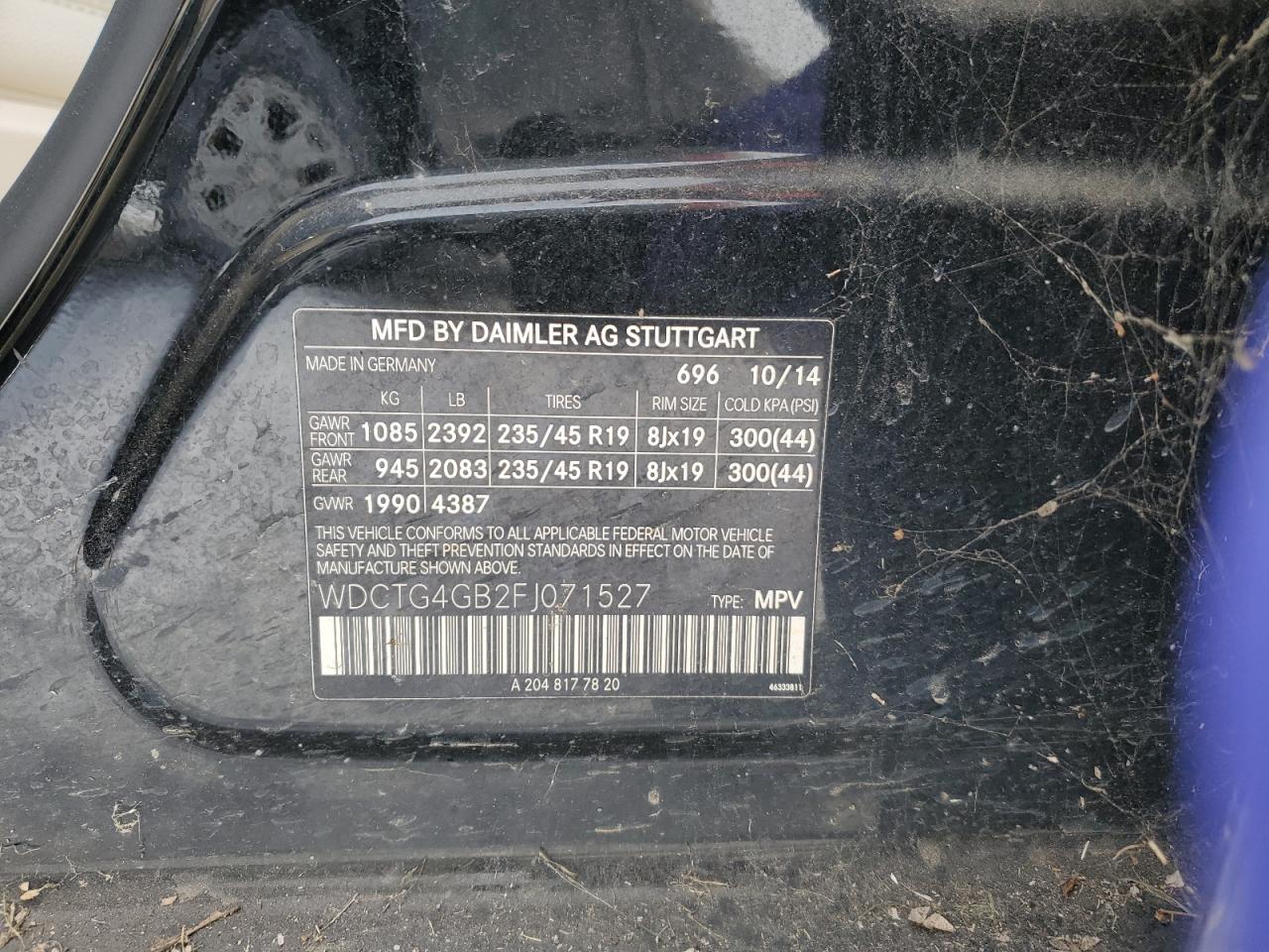 2015 Mercedes-Benz Gla 250 4Matic VIN: WDCTG4GB2FJ071527 Lot: 46215825