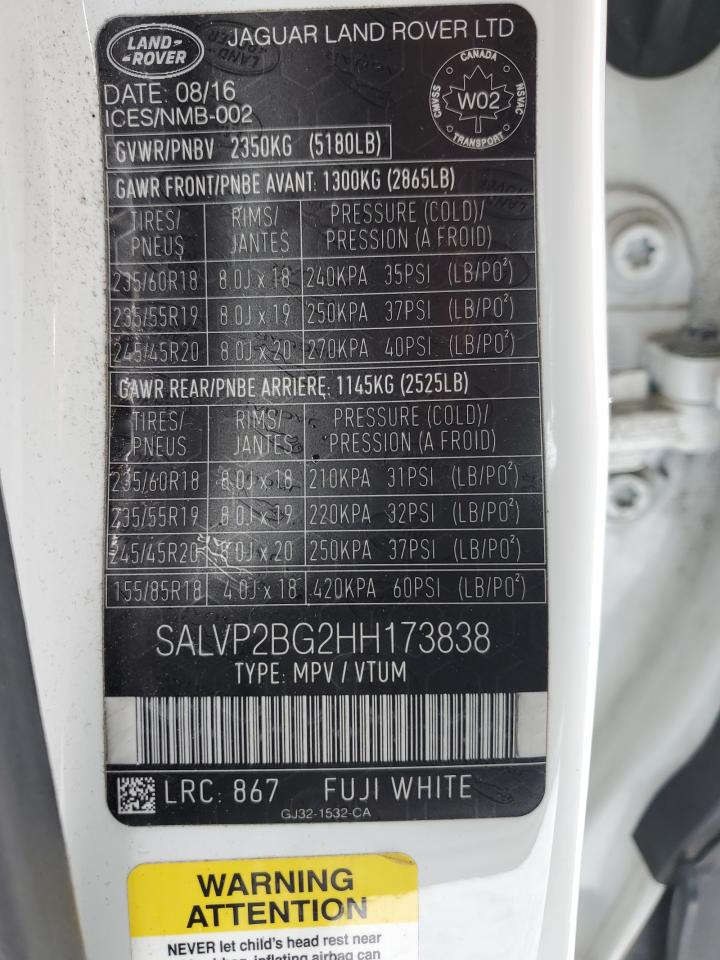 2017 Land Rover Range Rover Evoque Se VIN: SALVP2BG2HH173838 Lot: 43209155