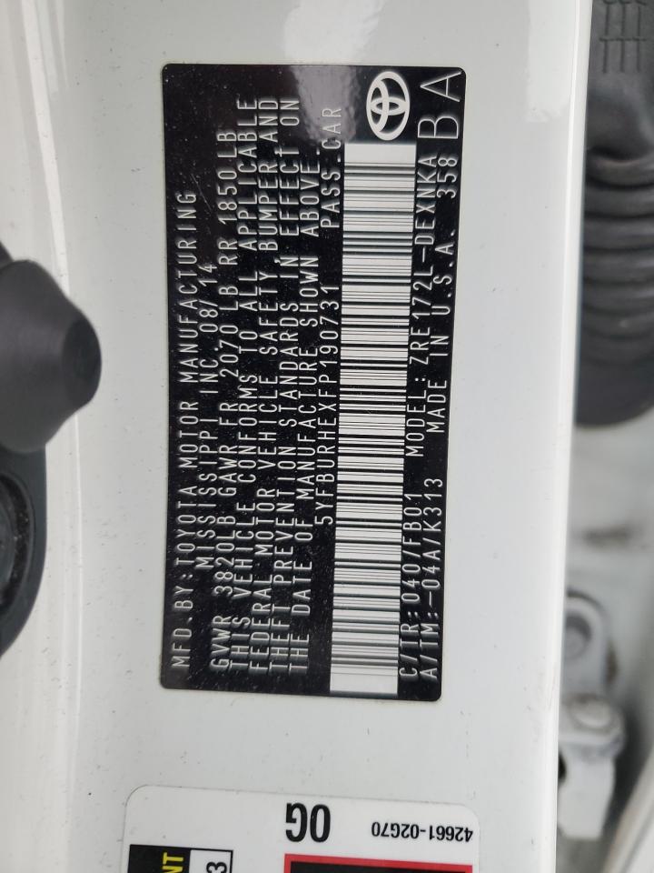 2015 Toyota Corolla L VIN: 5YFBURHEXFP190731 Lot: 44447215