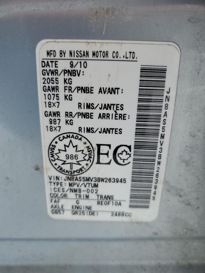 2011 Nissan Rogue S VIN: JN8AS5MV3BW263945 Lot: 43942095