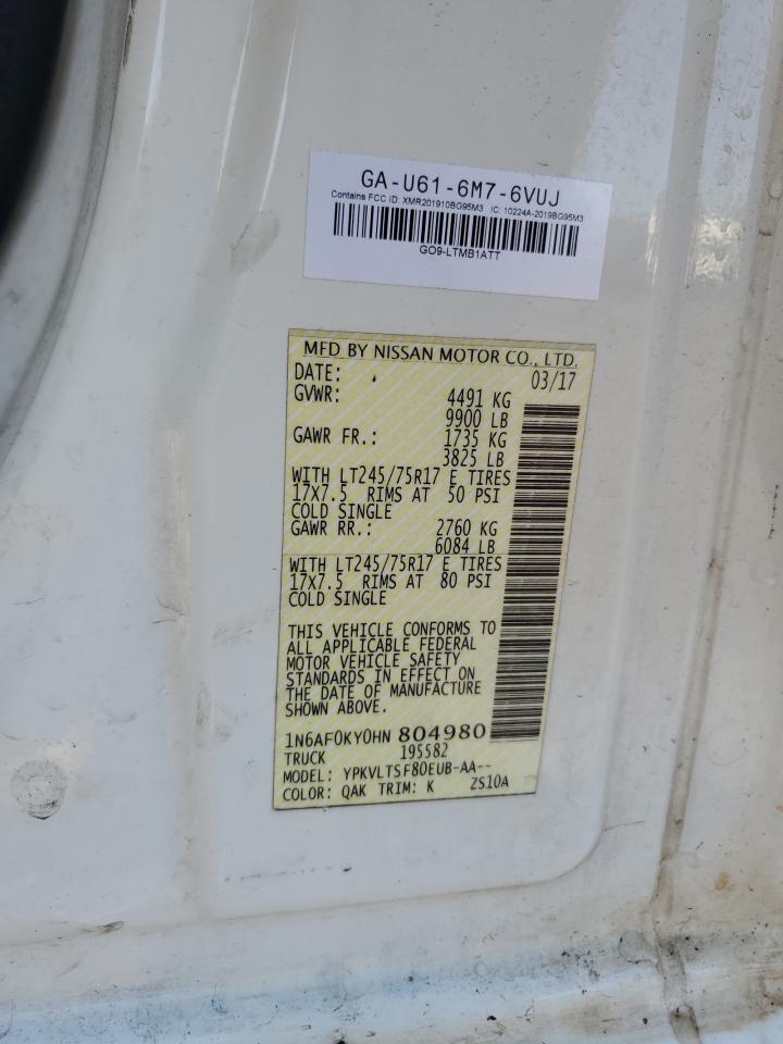 2017 Nissan Nv 2500 S VIN: 1N6AF0KY0HN804980 Lot: 45609355