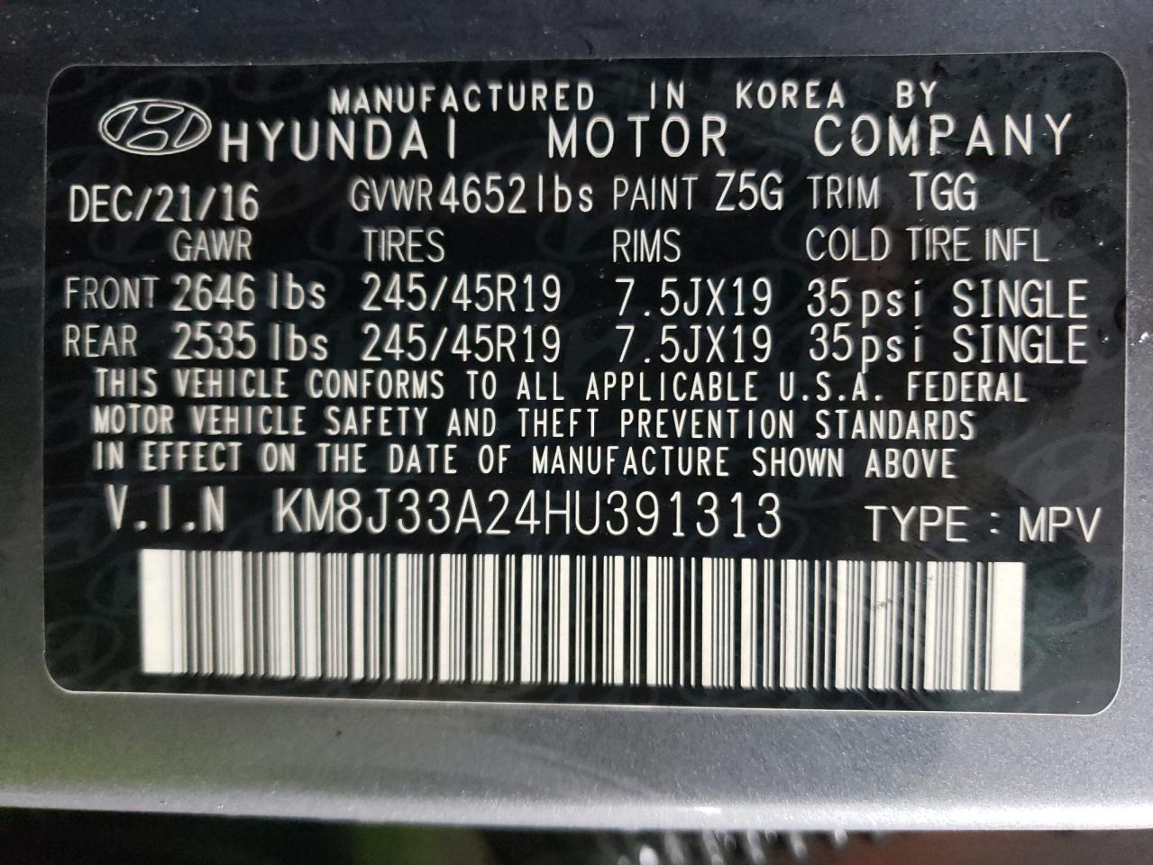 2017 Hyundai Tucson Limited VIN: KM8J33A24HU391313 Lot: 44593355