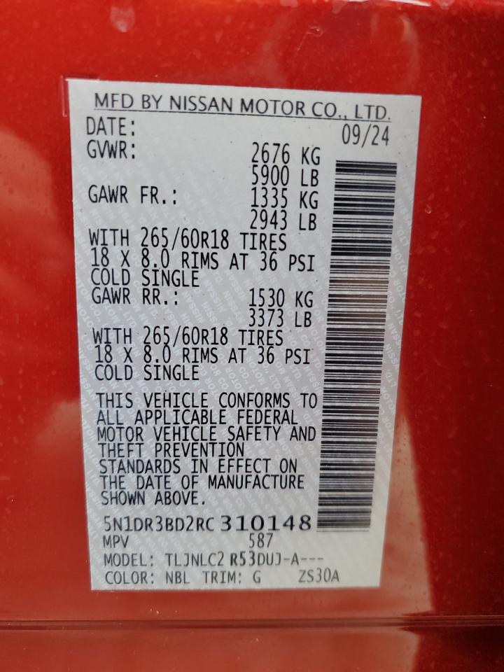 2024 Nissan Pathfinder Rock Creek VIN: 5N1DR3BD2RC310148 Lot: 45685355