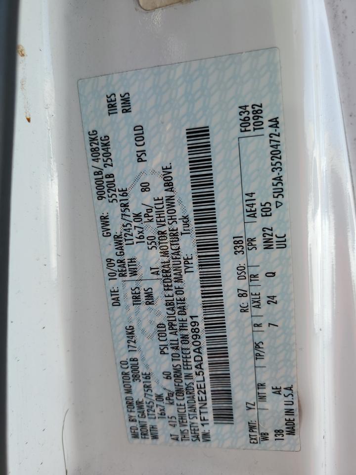 2010 Ford Econoline E250 Van VIN: 1FTNE2EL5ADA09891 Lot: 85269294