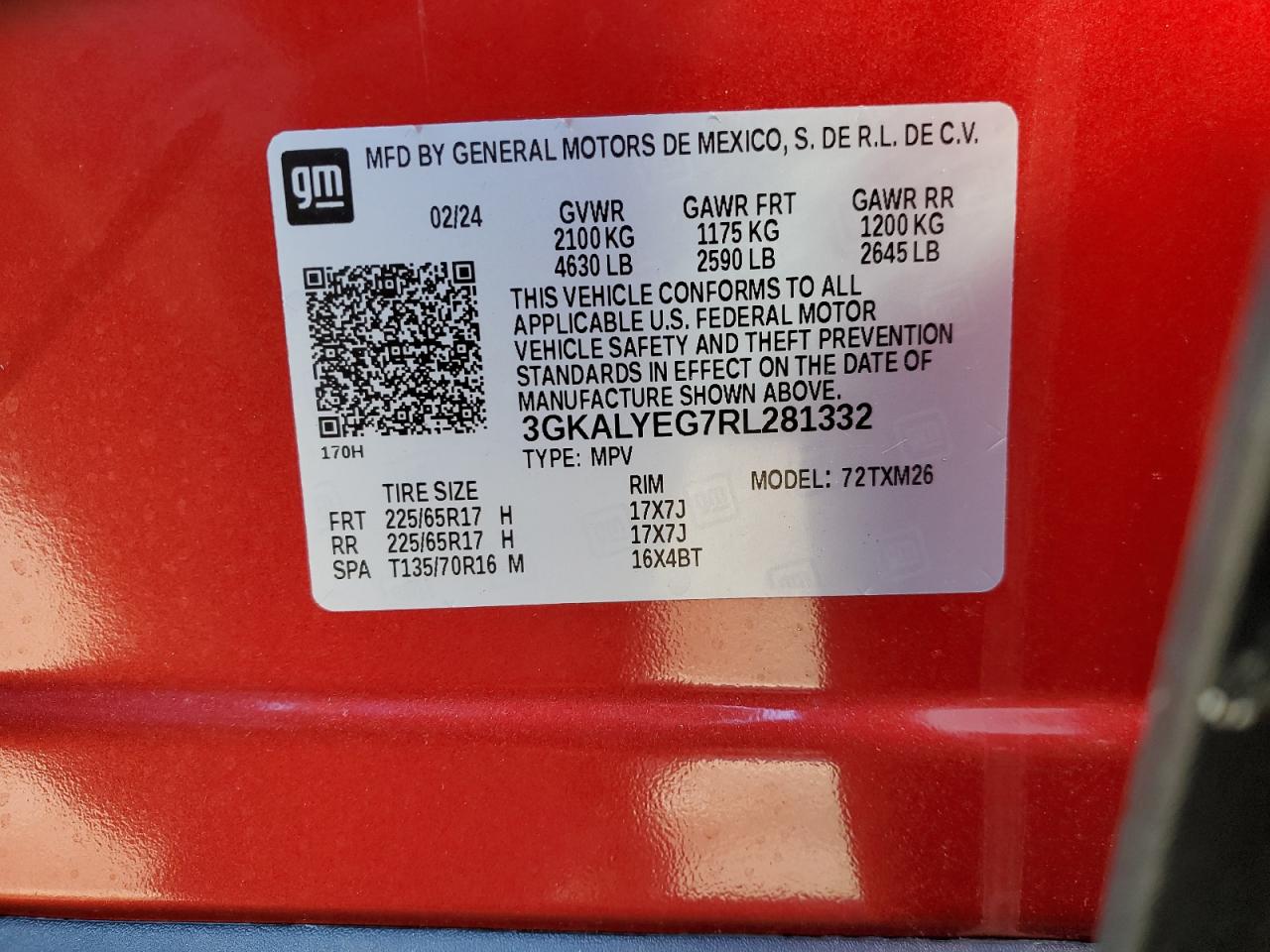 2024 GMC Terrain At4 VIN: 3GKALYEG7RL281332 Lot: 43578065