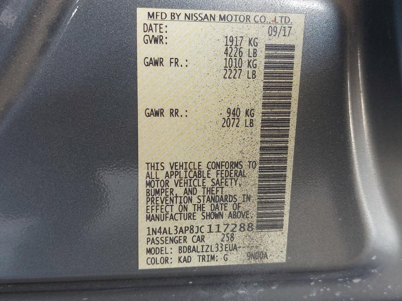 1N4AL3AP8JC117288 - 2018 NISSAN ALTIMA - #43887775