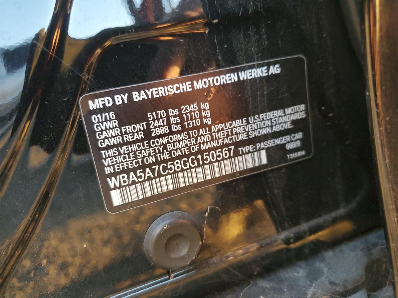 2016 BMW 528 Xi VIN: BA5A7C58GG150567 Lot: 44590425