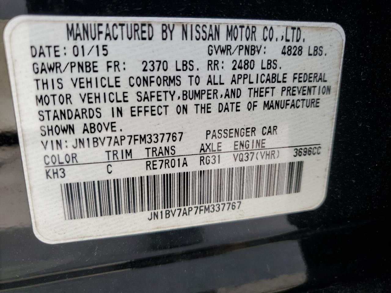 2015 Infiniti Q50 Base VIN: JN1BV7AP7FM337767 Lot: 45170855