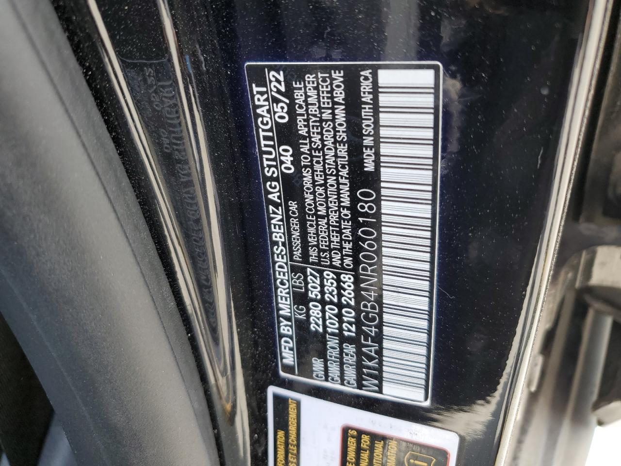 2022 Mercedes-Benz C 300 VIN: W1KAF4GB4NR060180 Lot: 83372244
