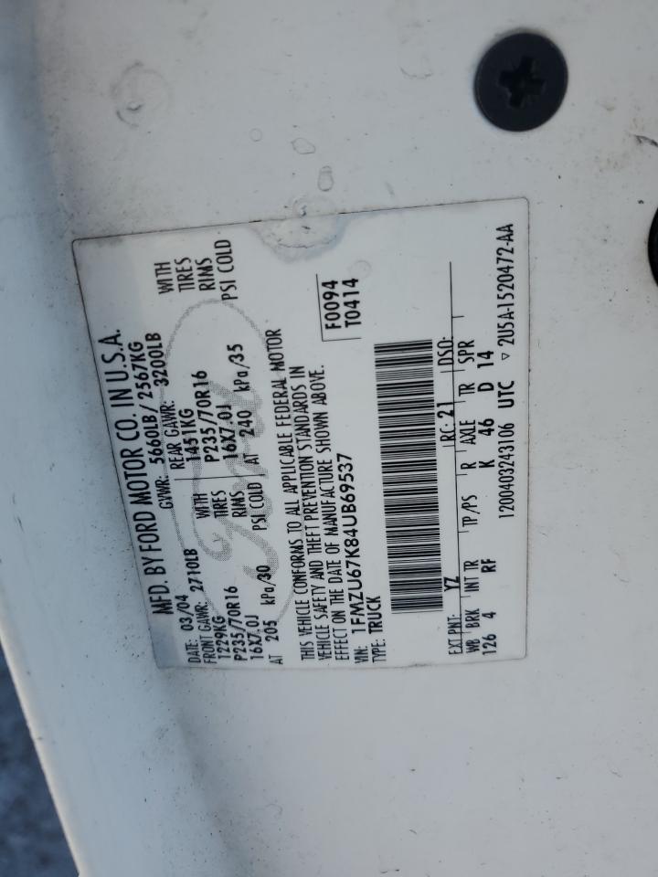 2004 Ford Explorer Sport Trac VIN: 1FMZU67K84UB69537 Lot: 53721945