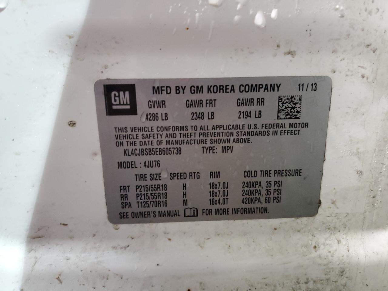 2014 Buick Encore Convenience VIN: KL4CJBSB5EB605738 Lot: 45897985