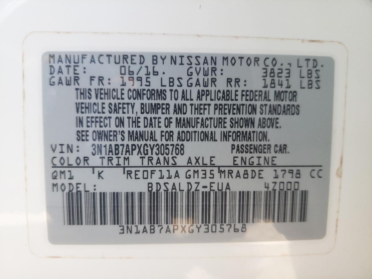 3N1AB7APXGY305768 - 2016 Nissan Sentra - #43880745