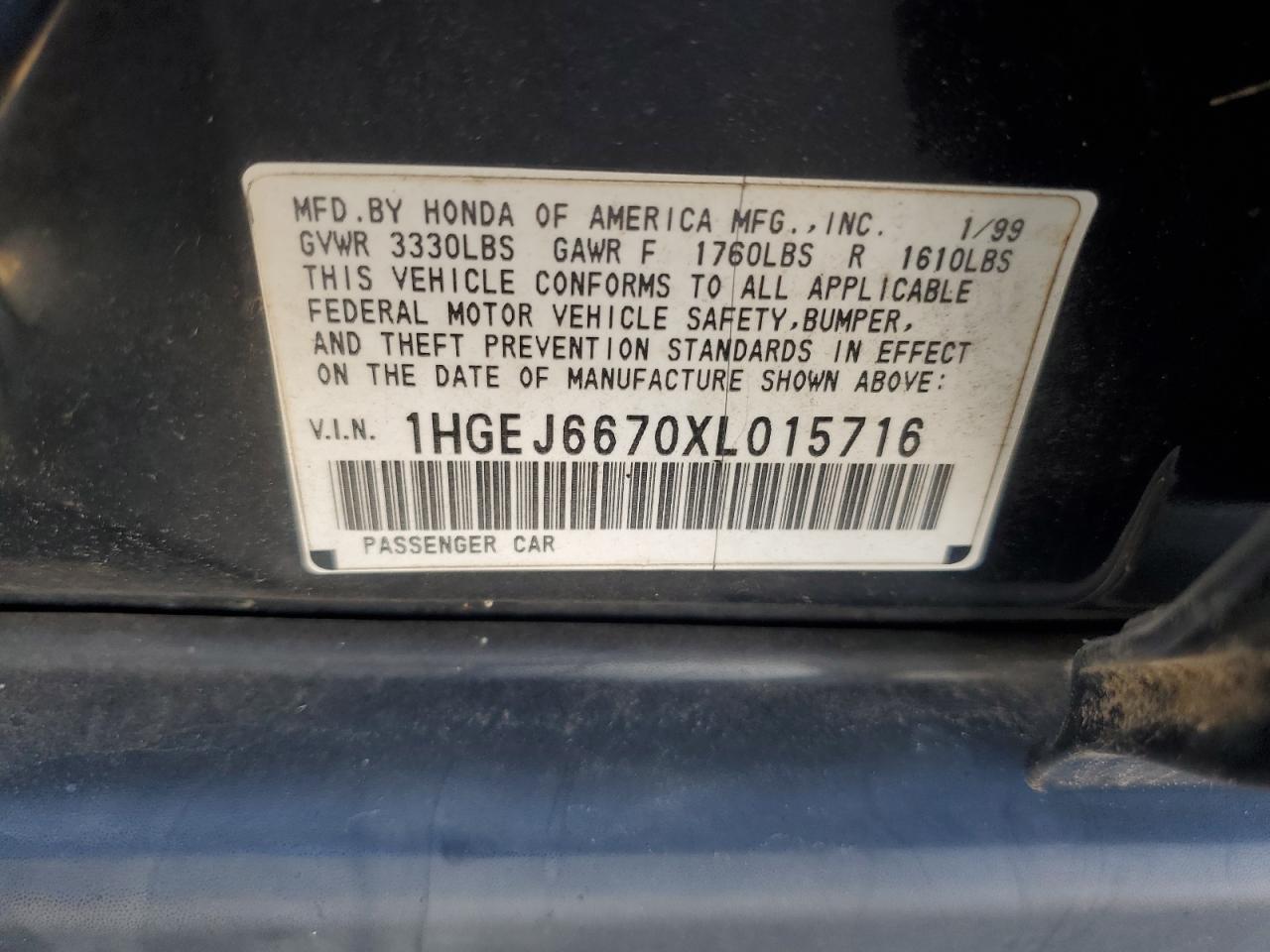 1999 Honda Civic Lx VIN: 1HGEJ6670XL015716 Lot: 57314425