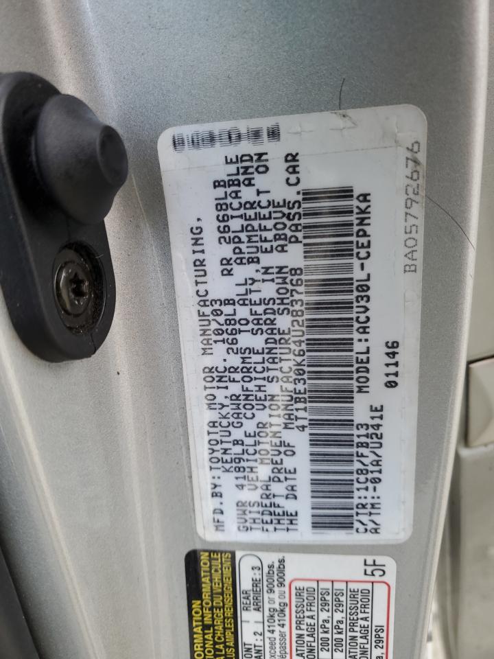 2004 Toyota Camry Le VIN: 4T1BE30K64U283768 Lot: 44341245