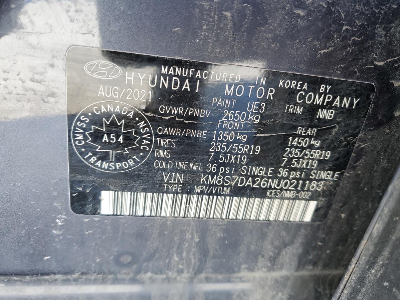 Auction sale of the 2022 HYUNDAI SANTA FE , vin: KM8S7DA26NU021183, lot number: 43705465