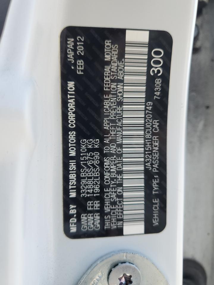 2012 Mitsubishi I Miev Es VIN: JA3215H18CU020749 Lot: 46548295